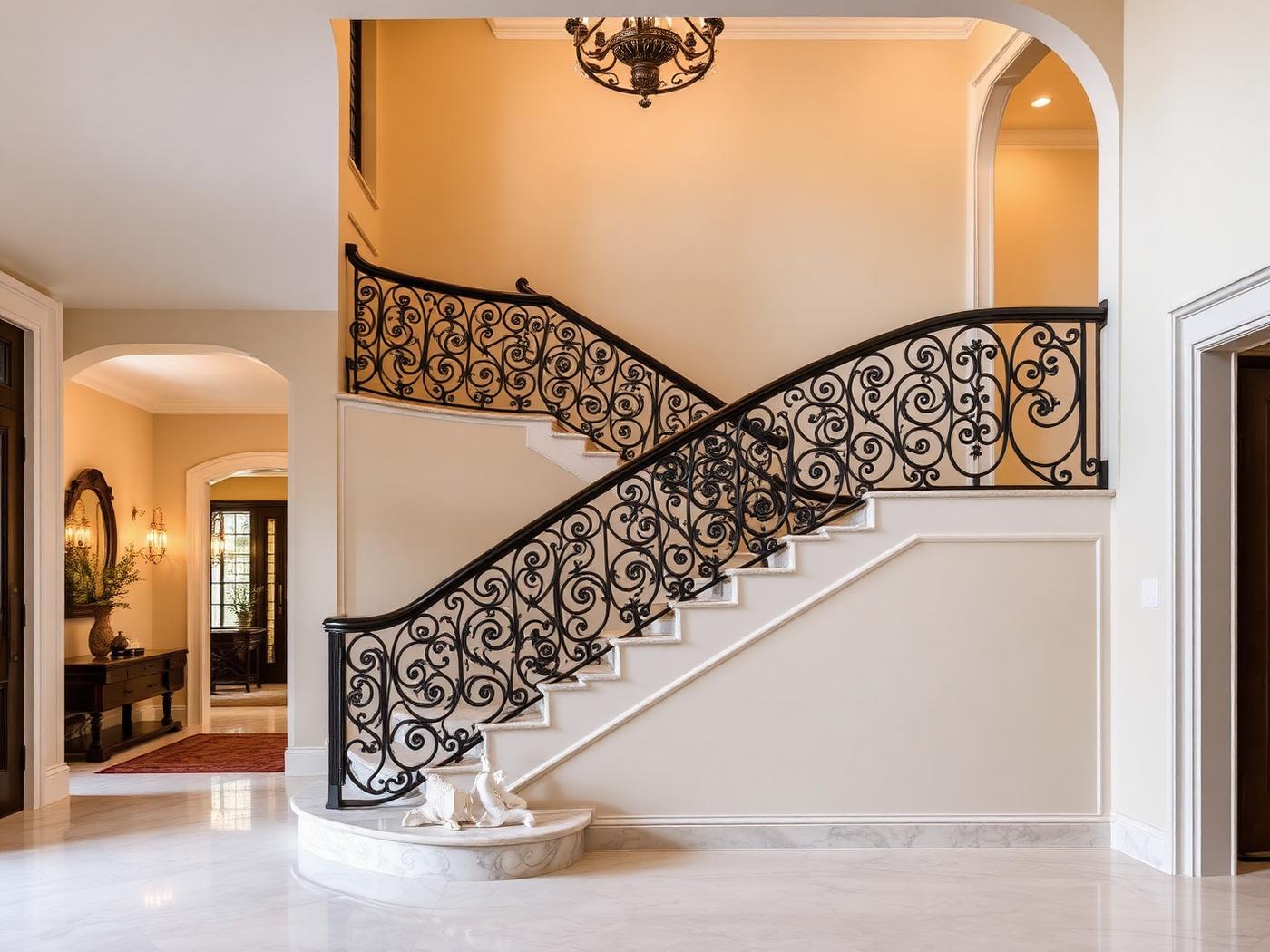 Hand-forged wrought iron staircase balustrade in a Sydney entry hall